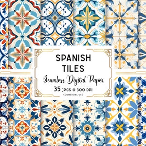 Spanska kakelplattor digitalt papper, medelhavskakelplattor sömlösa mönster, italienska kakelplattor, grekiska kakelplattor, södra Frankrike, för kommersiellt och personligt bruk