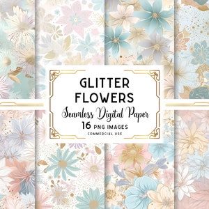 Papel Digital de flores de brillo, diseño de brillo de flores sin costuras, descarga Digital de flores imprimibles, para uso comercial, Scrapbooking
