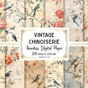 Vintage Chinoiserie Digital Paper, Antique Asian Wallpaper Digital Download, Old World Far East Texture, Commercial + Personal Use