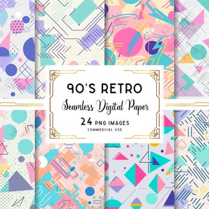 90&#39;s Retro Digital Paper, 1990s Seamless Pattern, Pastel Retro Geometry Design Paper, Digital Download, Polygon Shapes, For Commercial Use