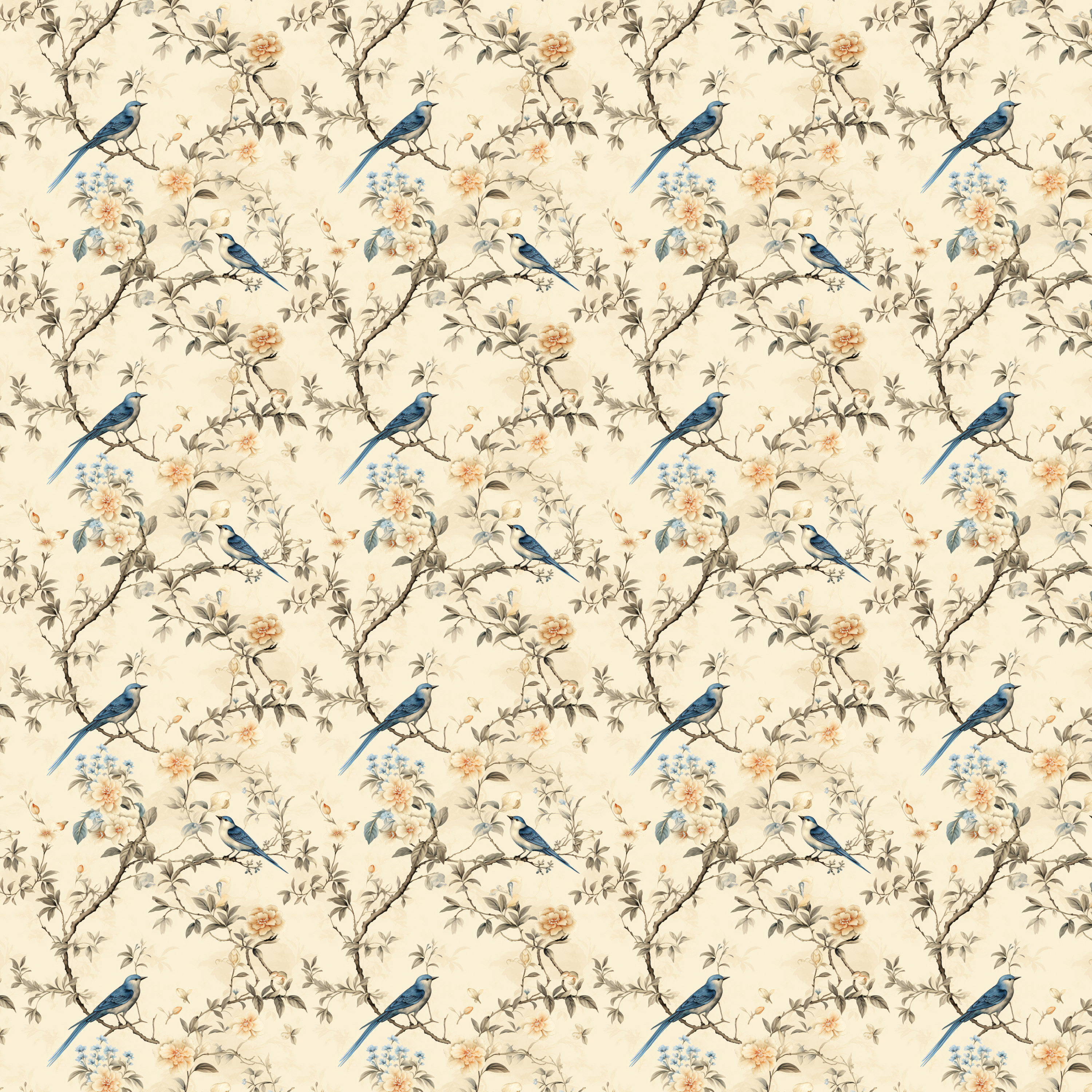 Vintage Chinoiserie Wallpaper Panels, Aged Antique Floral Digital Paper ...
