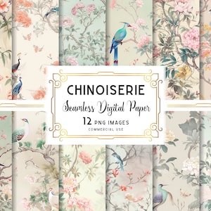 Chinoiserie digitales Papier, Chinoiserie nahtloses Muster, traditionelles asiatisches Tapetenmuster, digitaler Download, kommerzieller + persönlicher Gebrauch