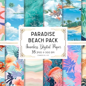 Beach Digital Paper Pack, Beach Seamless Pattern, Ocean Wallpaper, Tropical Textures, Digital Download, For Commercial + Personal Use