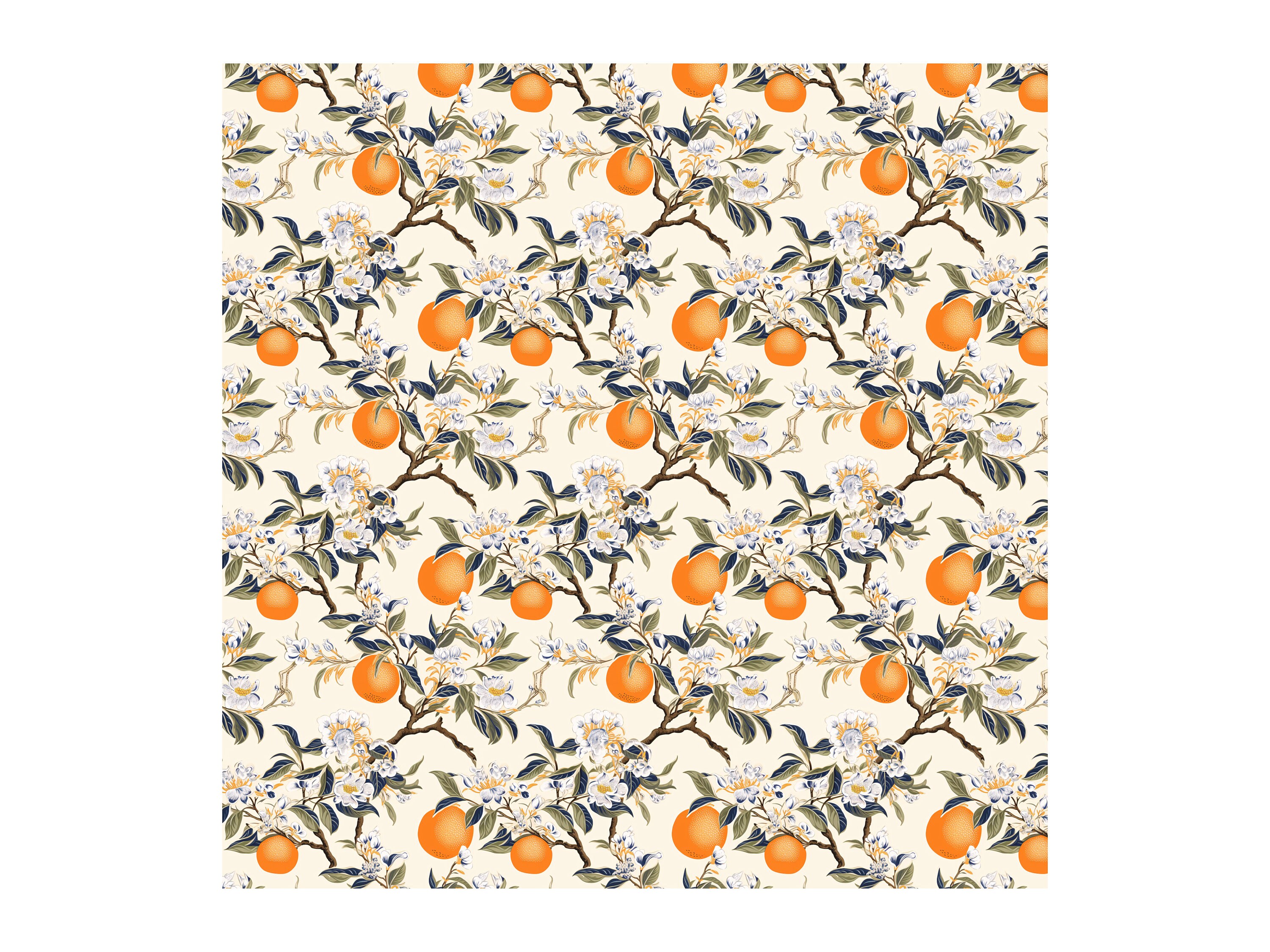 Seamless Chinoiserie Digital Pattern, Fruit Tree Paper, Asian Wallpaper