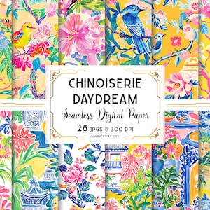 Chinoiserie Digital Paper, Bold Chinoiserie Seamless Pattern, Asian Wallpaper Pattern, Digital Download, Commercial + Personal Use