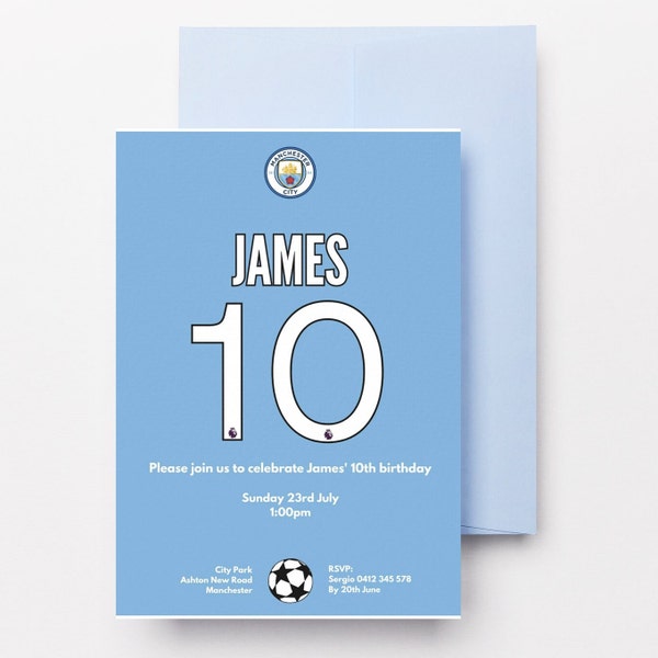 Manchester City premier league theme birthday invitation (digital download)