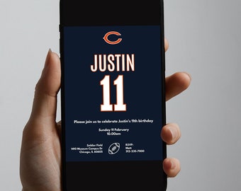 Chicago Bears NFL theme birthday invitation (digital download)