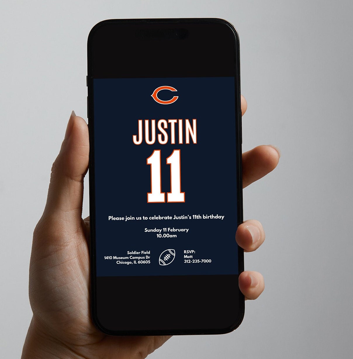 Chicago Bears NFL theme birthday invitation (digital download)
