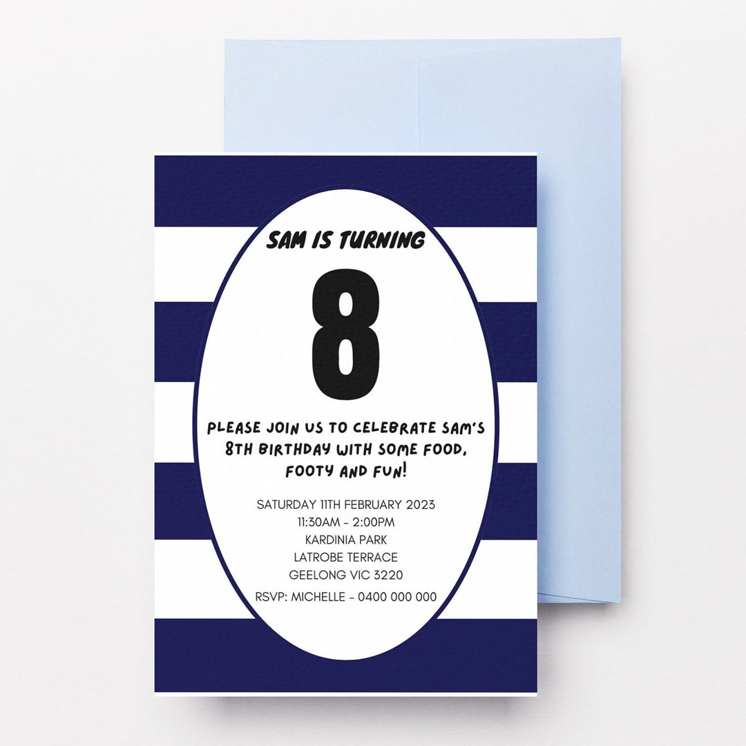 Geelong AFL Theme Birthday Invitation digital Download Etsy