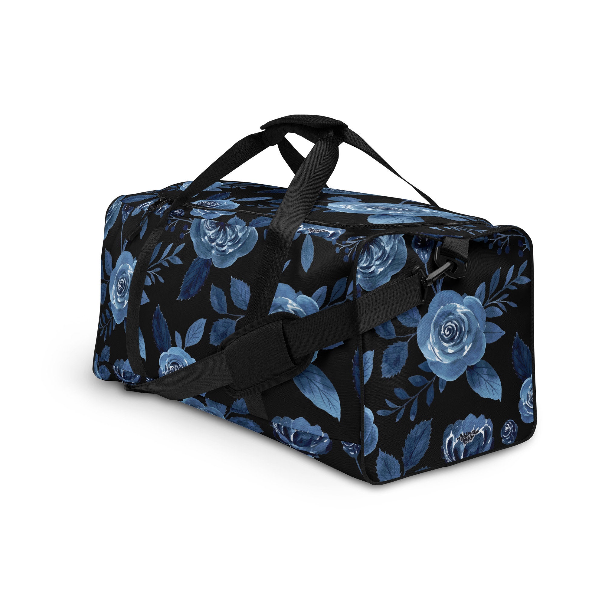 Blue Floral Duffle Bag Roses Stylish and Spacious Travel Etsy