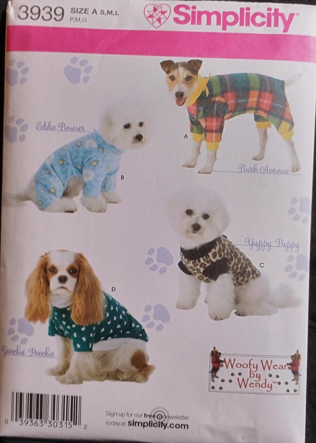 3939 Simplicity Sewing Pattern Dog Clothes. Coats Etsy