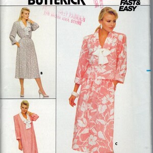 May include: A Family Circle Collection sewing pattern from Butterick, number 3756, for sizes 8-10-12. The envelope displays three dress variations: a grey polka dot dress, a solid pink dress, and a pink and white floral print two-piece set.