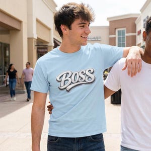 Camiseta unisex con logo Boss Script / Camiseta de manga corta con letras cromadas retro Varios colores Envío rápido Calidad premium Cómoda