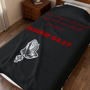 Beamon Creations Isaiah 54:17 Scripture Prayer Hands High Quality Premium Velveteen Plush Blanket | Religious Bible Verse Quote Praying