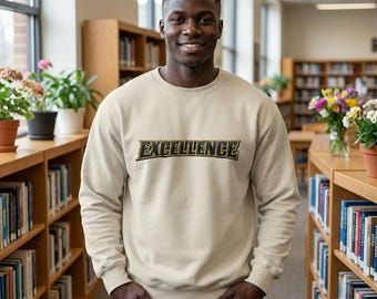Felpa Excellence Script / Maglione a maniche lunghe con tipografia con contorno dorato Disponibile in diversi colori Unisex Comodo Caldo Grande prosperità