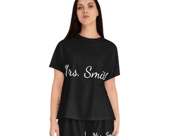 Set pigiama personalizzato in bianco e nero / Pigiama corto personalizzato da donna, PJs, regalo di nozze, anniversario
