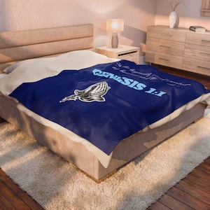 Génesis 1:1 Manos en oración Manta de felpa de terciopelo de alta calidad / Cita bíblica Versículo de las Escrituras Cómoda Acogedora Cálida Religión Poliéster