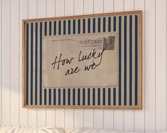 Vintage Postcard Wall Art – Navy Stripes, Sentimental Quote (Digital Download)