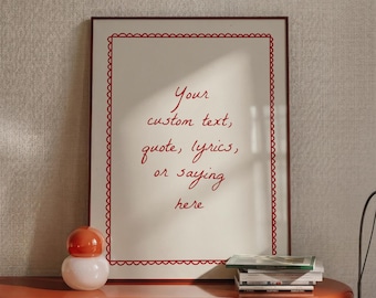 Póster de pared rojo con cita personalizada, póster con letra personalizada, lámina tipográfica romántica, descarga digital.