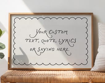 Lámina decorativa con cita personalizada y estilo vintage: póster horizontal festoneado dibujado a mano con texto personalizado (descarga digital).