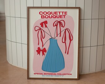 Coquette Bouquet Print: Red Bows, Trendy Y2K Wall Art (Digital Download)