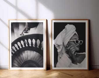 Ensemble d'impressions de photographies de mode en noir et blanc : art éditorial élégant (duo à téléchargement numérique)