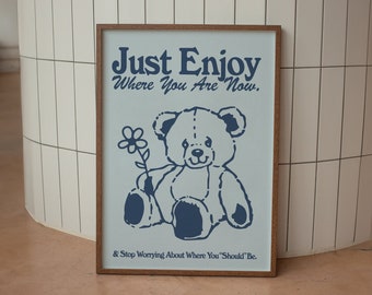 Coquette Teddy Bear Blue Art Print – Y2K Preppy Aesthetic Wall Decor, Cute Pinterest Poster, Eclectic Vintage Room Art, Digital Download