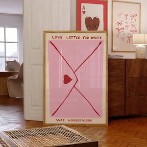 Liebesbrief Kokette Trendy Druck, Rosa und Rote Herzen Pinterest Wandkunst, Eklektisches Maximalist ästhetisches Plakat, digitaler Download