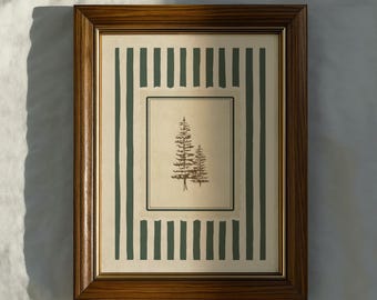 Vintage Pine Tree Sketch Art Print – Green Stripe Forest Poster (Digital Download)