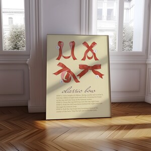 Red Bows Vintage Coquette Trendy Red Beige Yellow Illustration Text Aesthetic Print