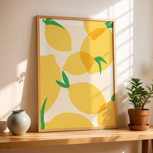 Zitrone Küchen Illustration – Handgezeichnete Zitrusfrucht Wandkunst, Illustration mit frischen Früchten für das Esszimmer, Café oder die Küche, digitaler Download