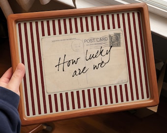 Retro Postcard Print – How Lucky Are We, Vintage Red Stripe (Digital Download)