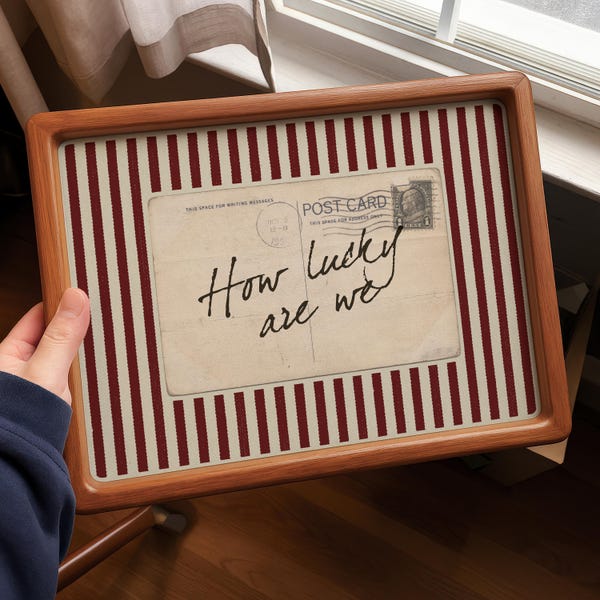 Retro Postcard Print – How Lucky Are We, Vintage Red Stripe (Digital Download)