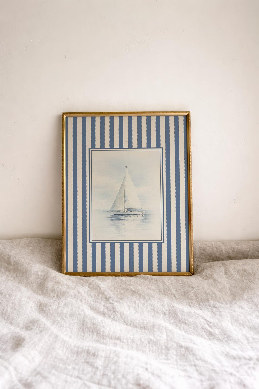 Blue Striped Sailboat Print: Vintage Coastal Wall Art (digital Download ...