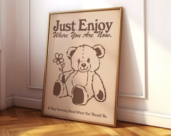 Coquette Teddy Bear Brown Print – Y2K Trendy Wall Art, Cute Aesthetic Pinterest Poster for Bedroom, Dorm Room or Office, Digital Download