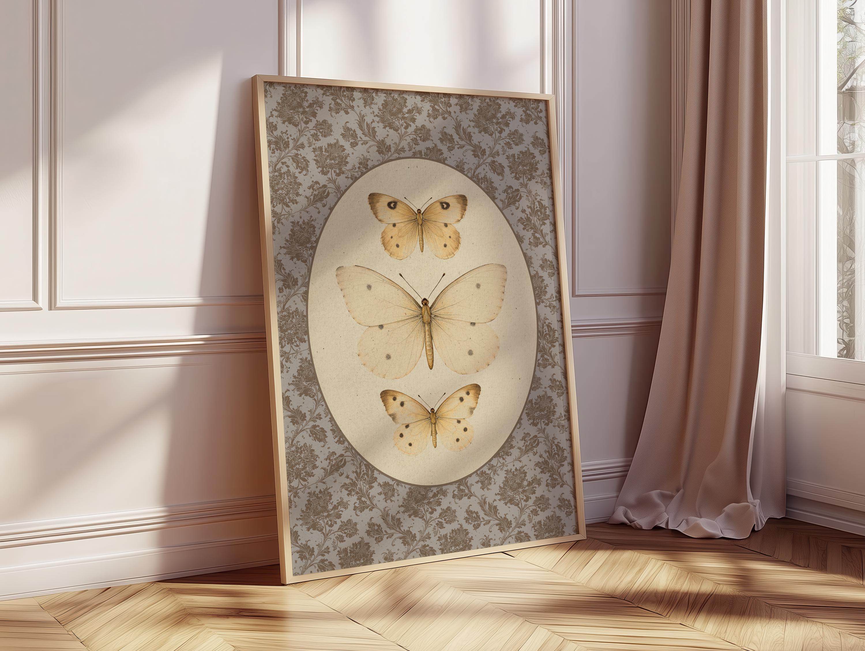 Vintage Butterfly Wall Art – Antique Moth Illustration in Oval Frame ...