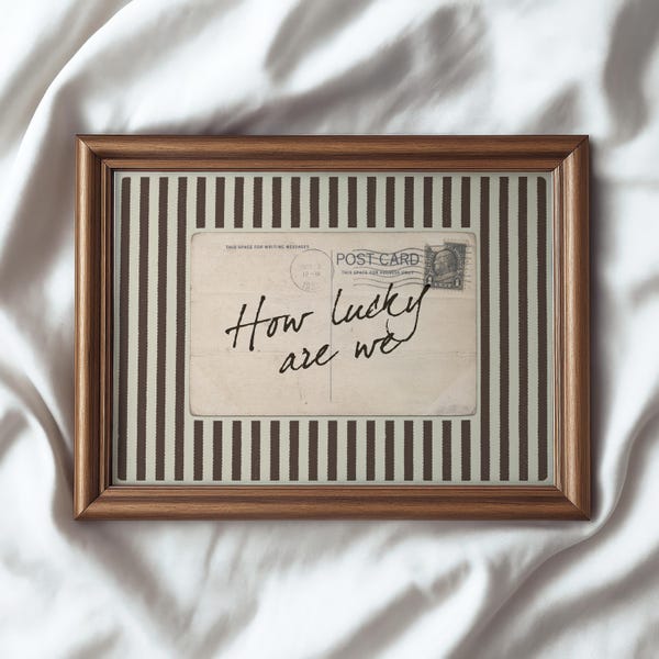 Vintage Postcard Print – "How Lucky Are We", Coquette Aesthetic (Digital Download)