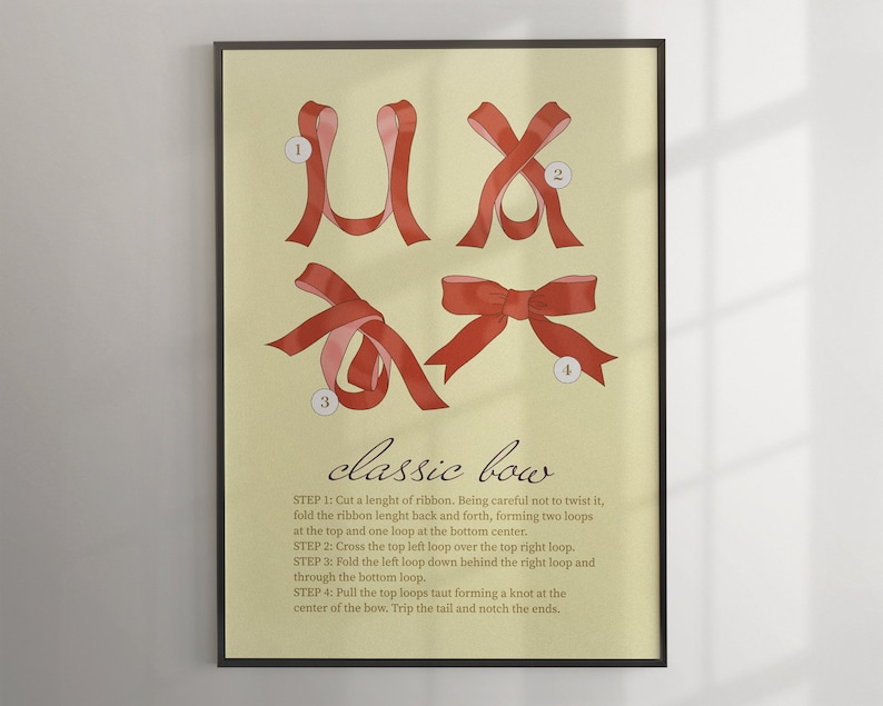 Red Bows Vintage Coquette Trendy Red Beige Yellow Illustration Text Aesthetic Print