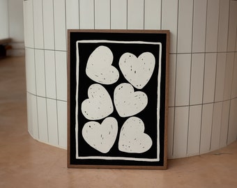 Black and White Hearts Print – Minimalist Wall Art (Digital Download)