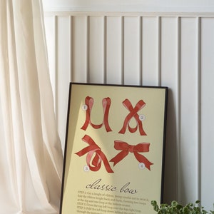 Red Bows Vintage Coquette Trendy Red Beige Yellow Illustration Text Aesthetic Print