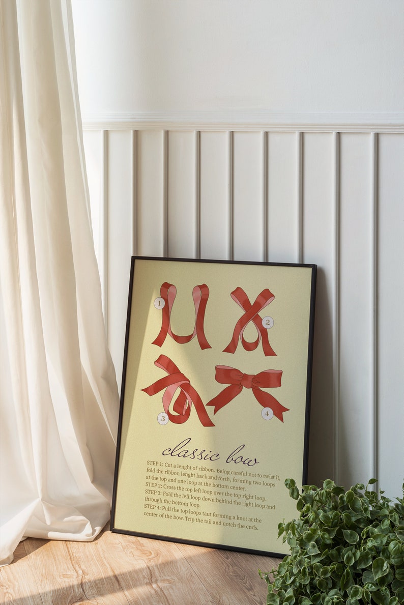 Red Bows Vintage Coquette Trendy Red Beige Yellow Illustration Text Aesthetic Print
