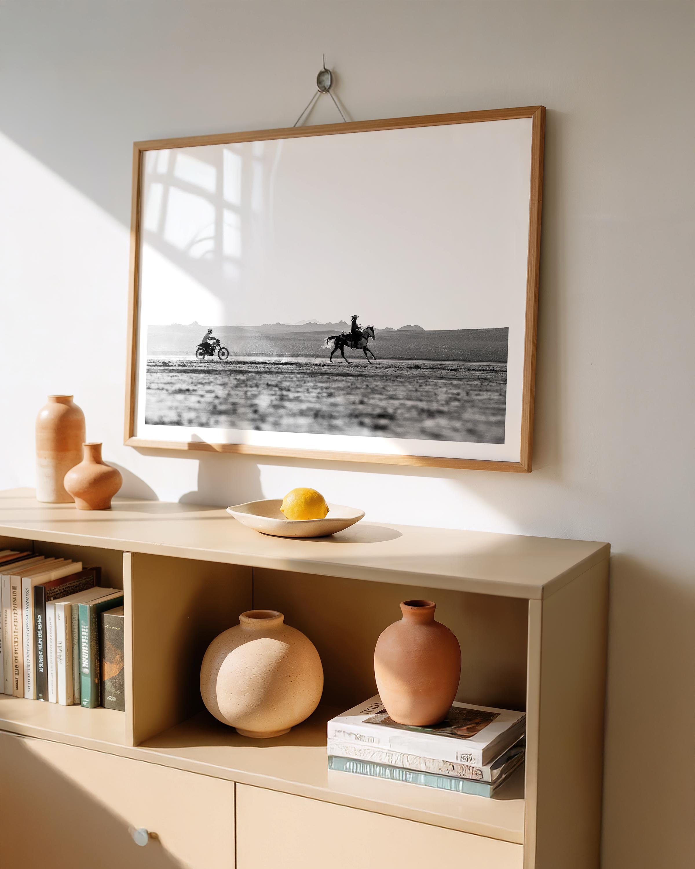 Horse and Motorcycle Desert Race Print – Black & White Cowboy Wall Art ...