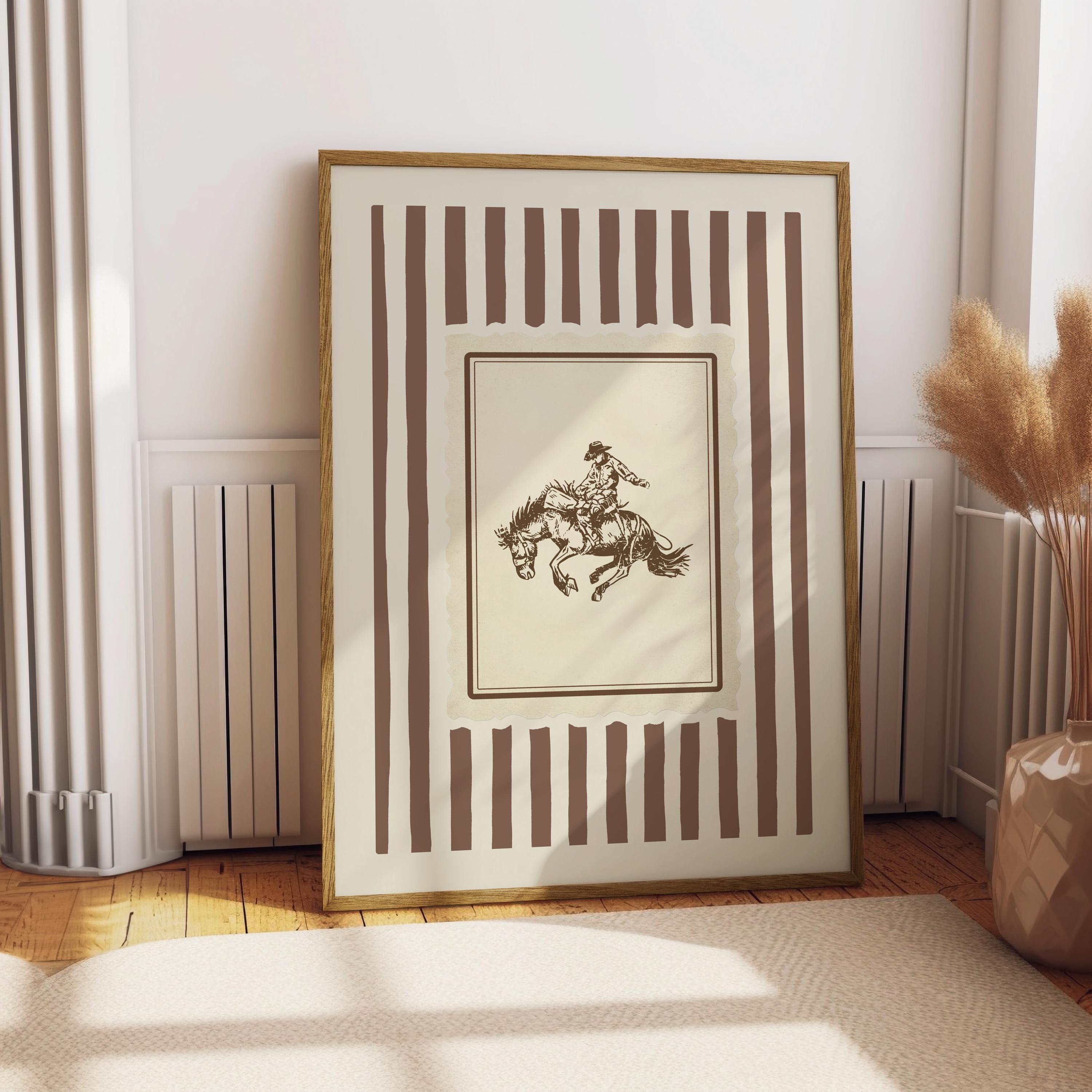 Impressão vintage de cowboy ocidental – Arte de parede rústica de rodeio, decoração retrô de montaria de bronco, decoração de luxo para casa de fazenda, download digital