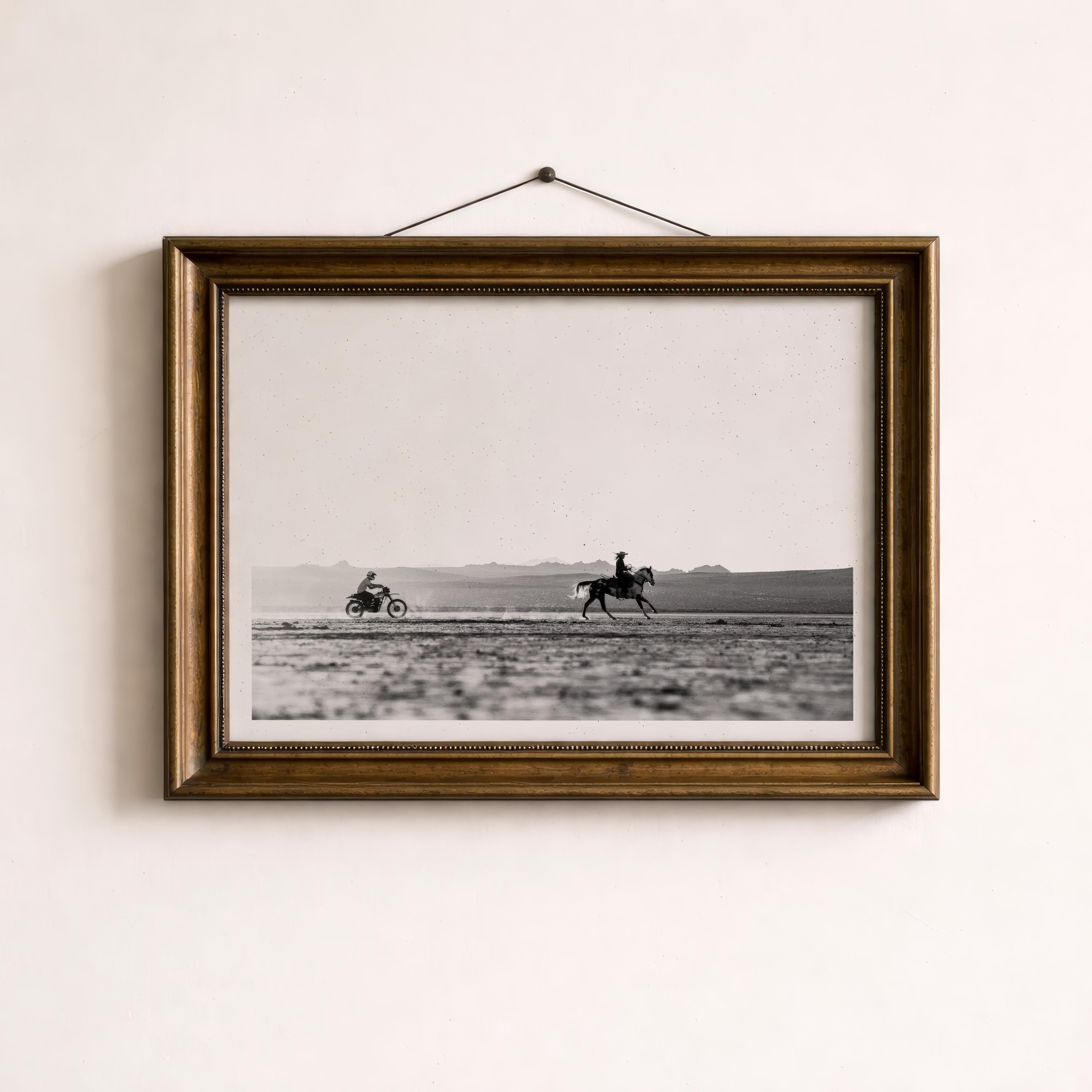 Horse and Motorcycle Desert Race Print – Black & White Cowboy Wall Art ...