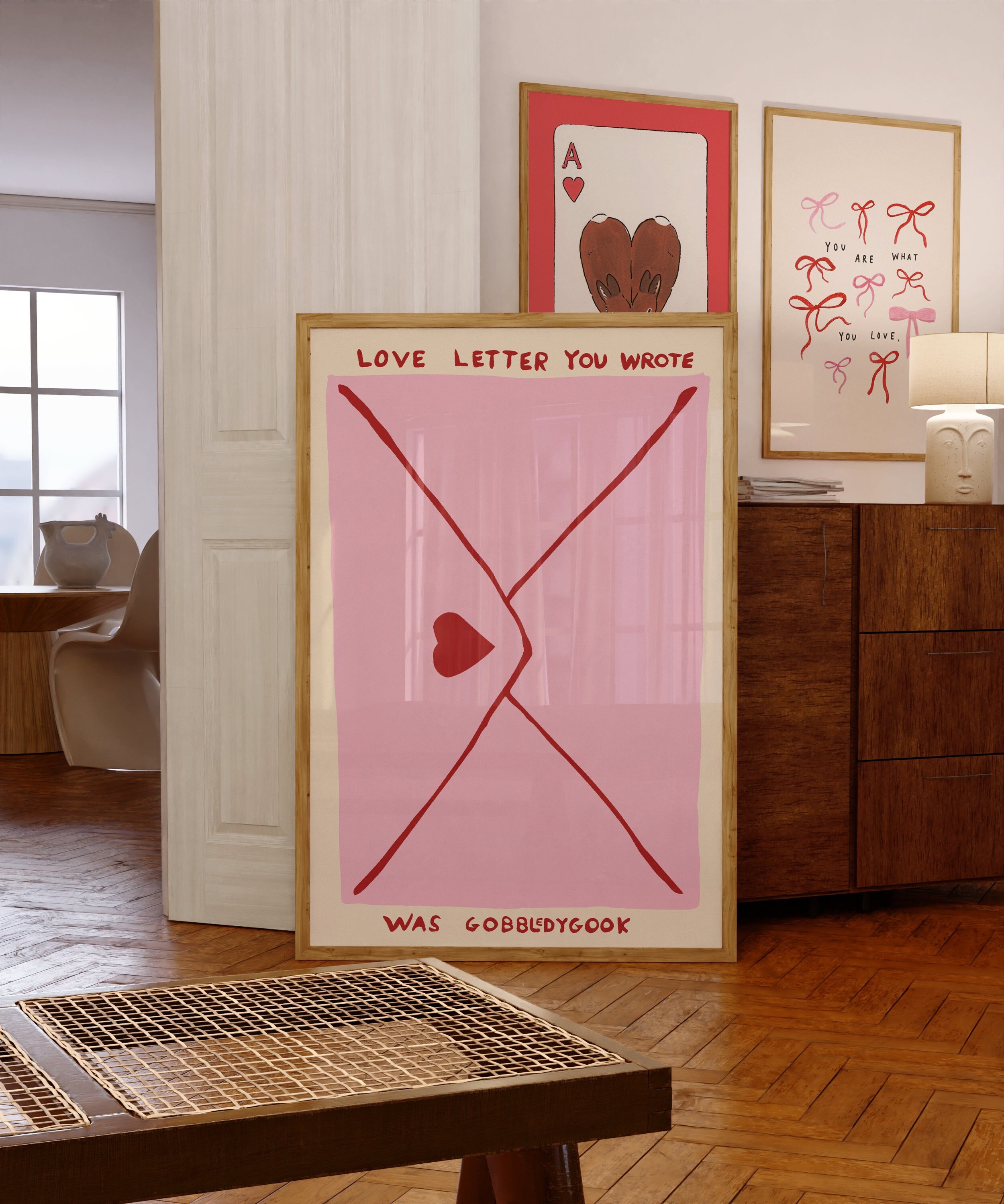 Love Letter Heart Print: Coquette Pink Wall Art (Digital Download)
