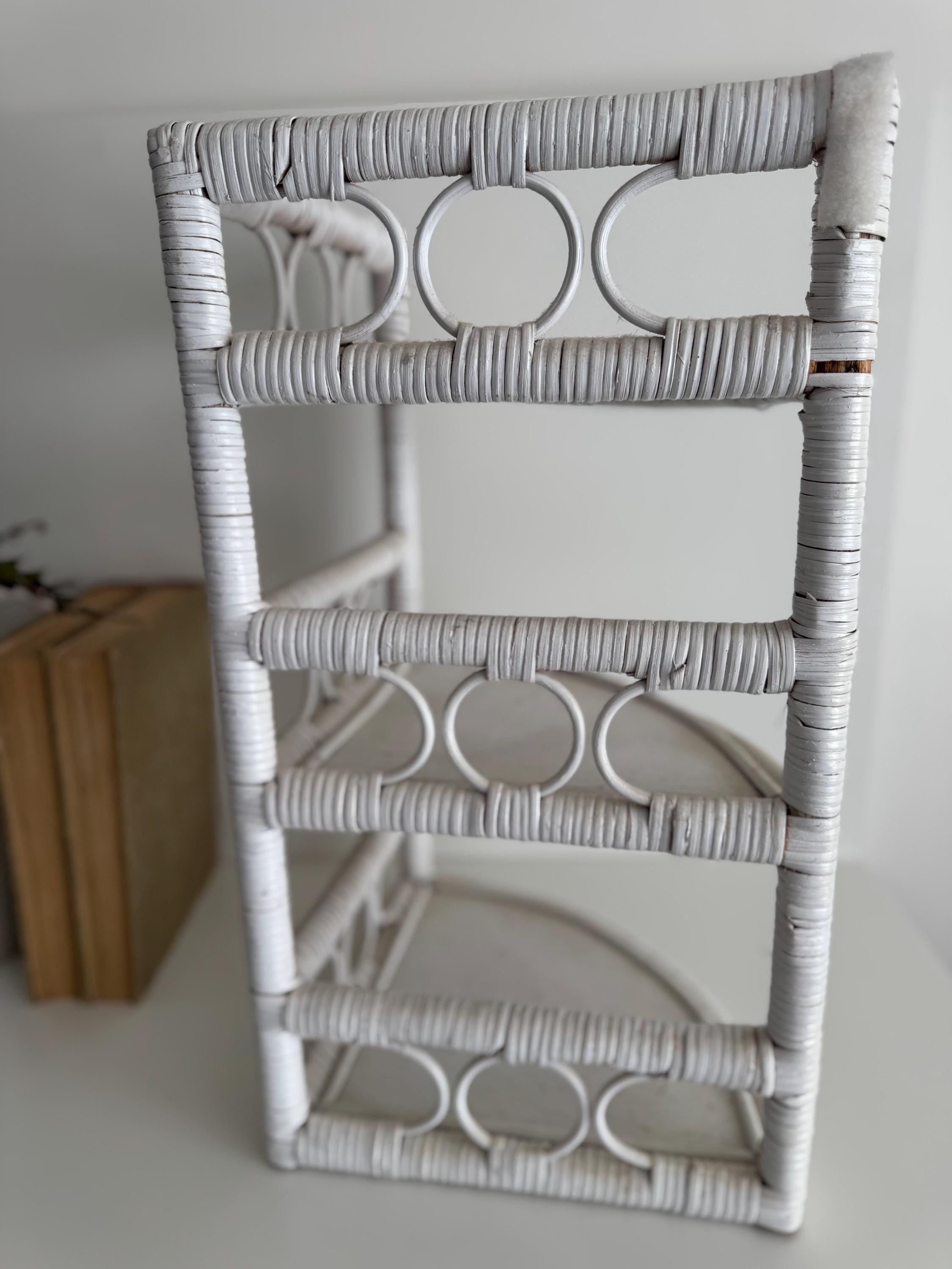 Vintage White Wicker Corner Shelf, Vintage Home Decor