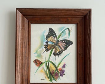 Vintage Framed Butterfly Print | Antique Wooden Wall Art