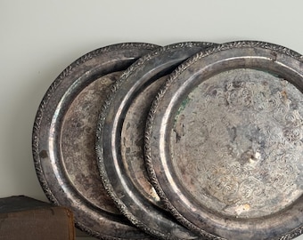 Antique Large Round Silver Trays | Silver Platters