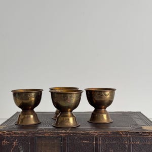 Vintage Set Of 4 Brass Miniature Goblets, Vintage, Kitchen Use, Kitchen Styling, Antique Brass