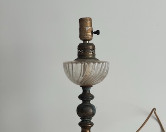 Antique Bronze Brass and Glass Table Lamp | Vintage